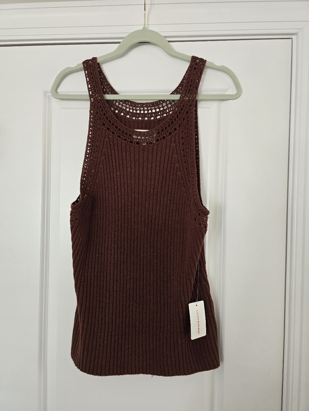 Lucky BRAND Women’s Ribbed Crochet Tank Top - Brown